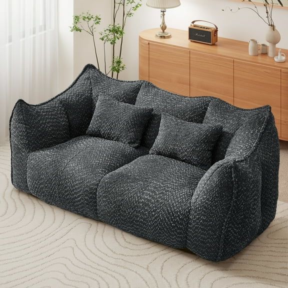 Aukfa Cloud Comfy Sofa, 24.4" Deep Seat Loveseat Couch for Living Room, No Assemble,Chenille,Black