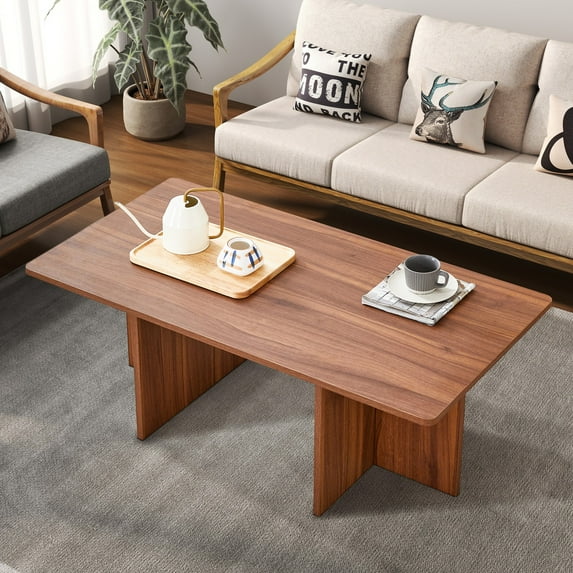Aukfa Coffee Table, Modern Stable Support Rectangular Center Table for Living Room, 45Inch, Walnut