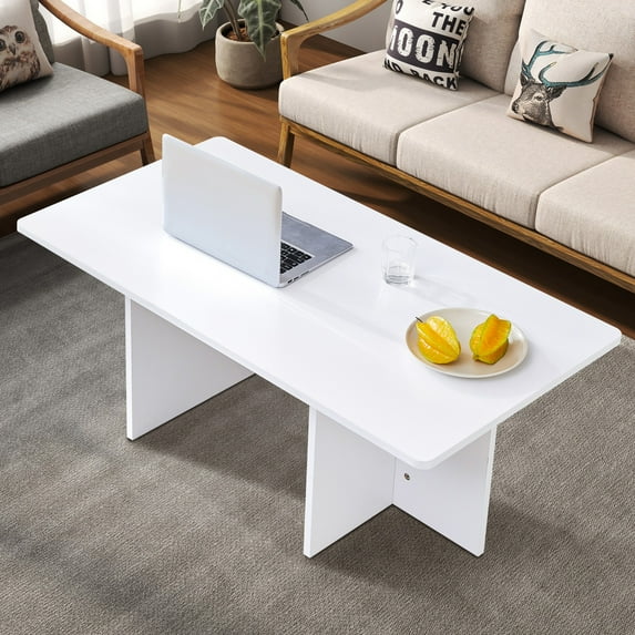 Aukfa Coffee Table, Modern Stable Support Rectangular Center Table for Living Room, 45Inch, White