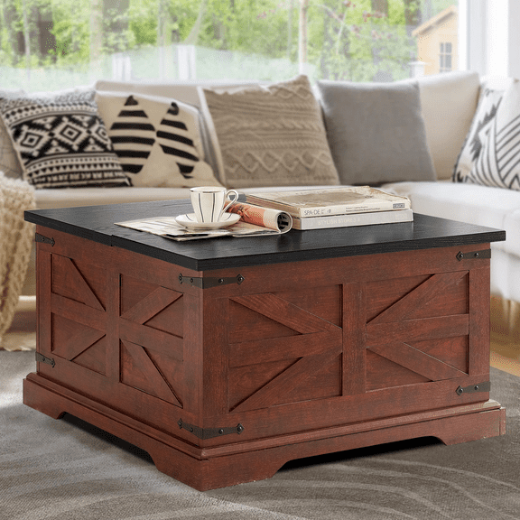 Aukfa Coffee Table, Wood Center Table Cocktail Table with Hidden Storage for Living Room, Brown