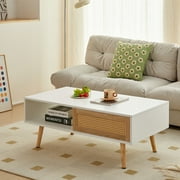 Aukfa Coffee Table with Storage, Modern Sofa Center Table for Living Room Home Office, White