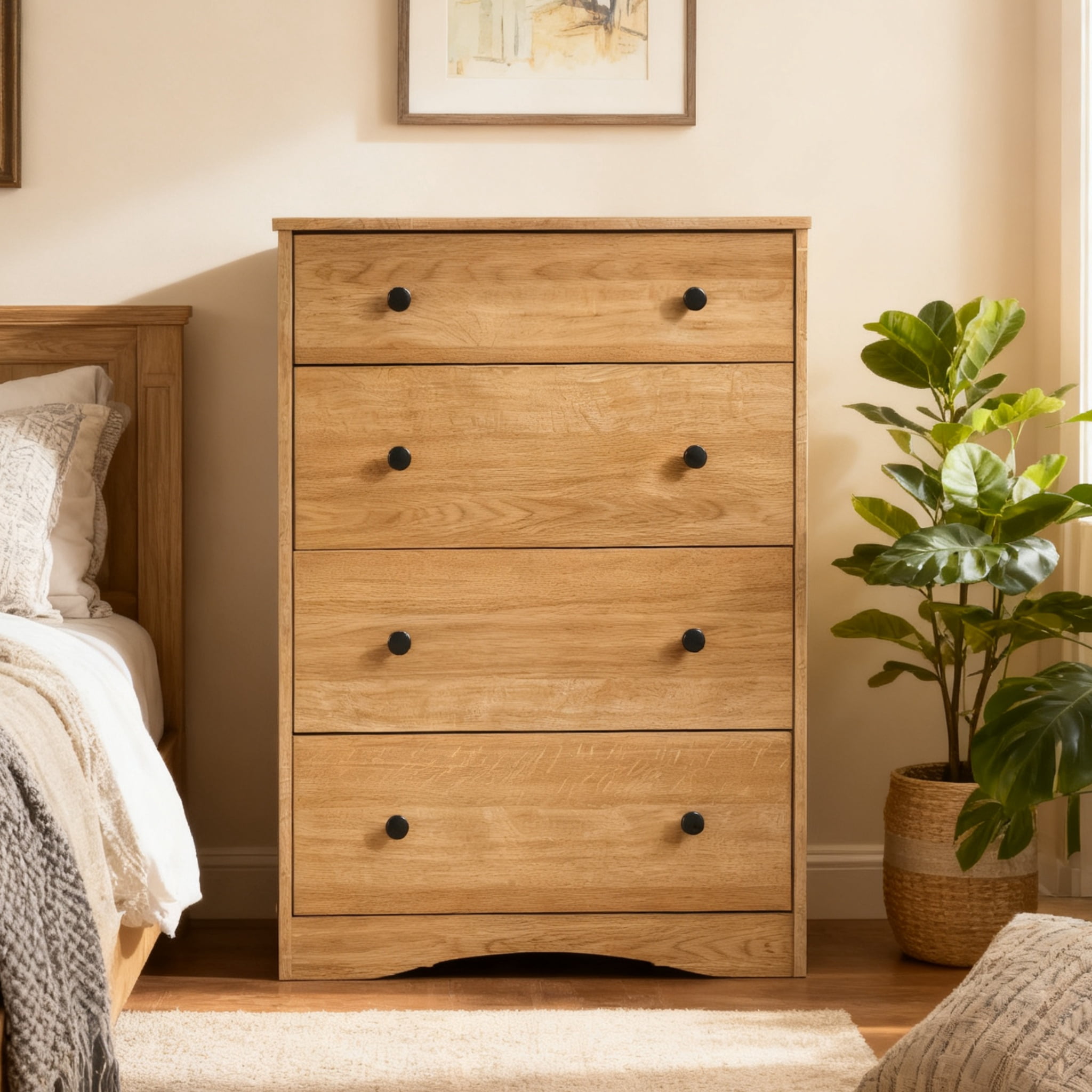 Aukfa Compact 4-Drawer Dresser, Space-Saving Storage Chest Modern Wood Cabinet for Small Bedroom & Living Room,Walnut