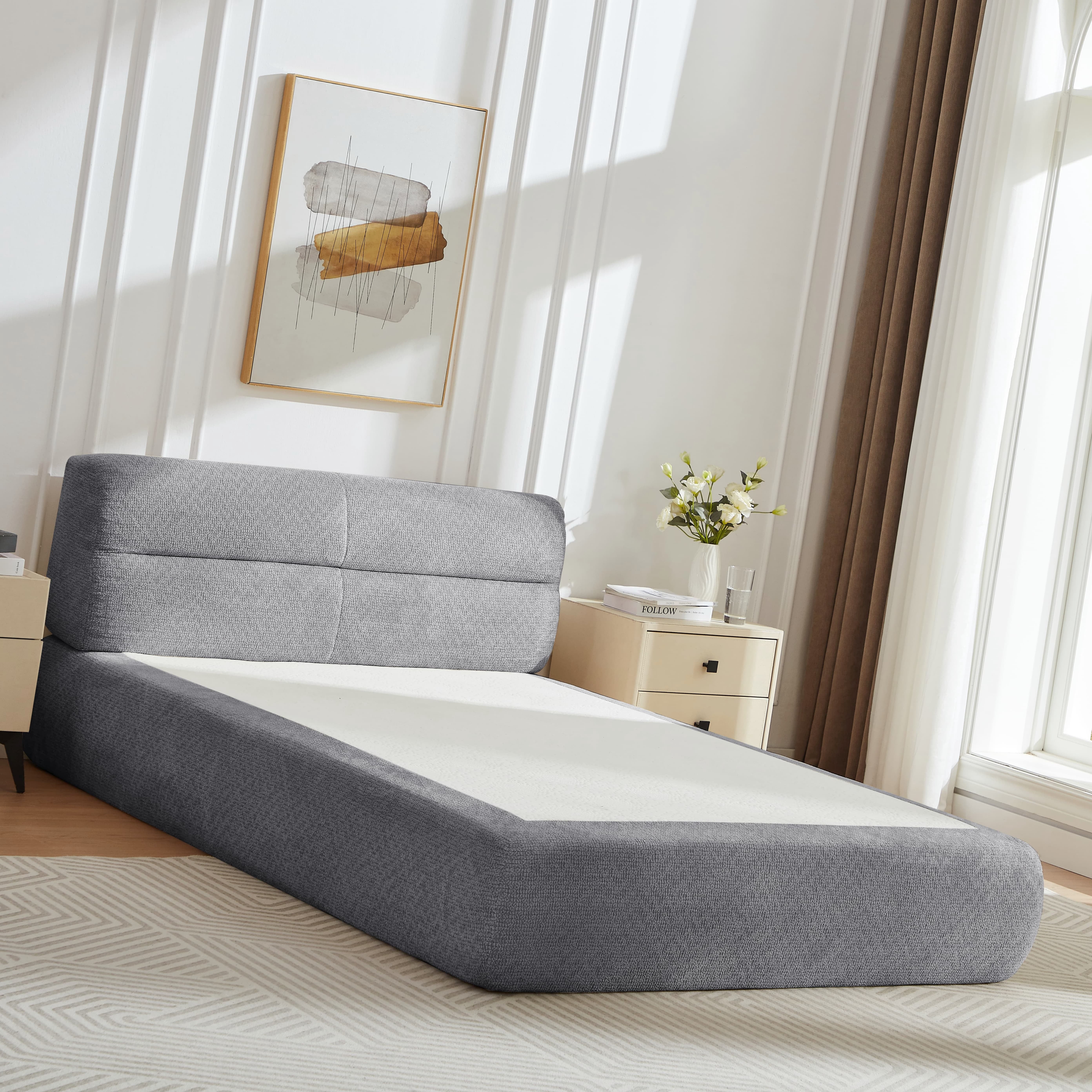 Aukfa Compressed Bed,Platform Bed Frame Alternative for Bedroom/Guest Room/Apartment,No Box Spring Needed, No Assembly Required, Gray