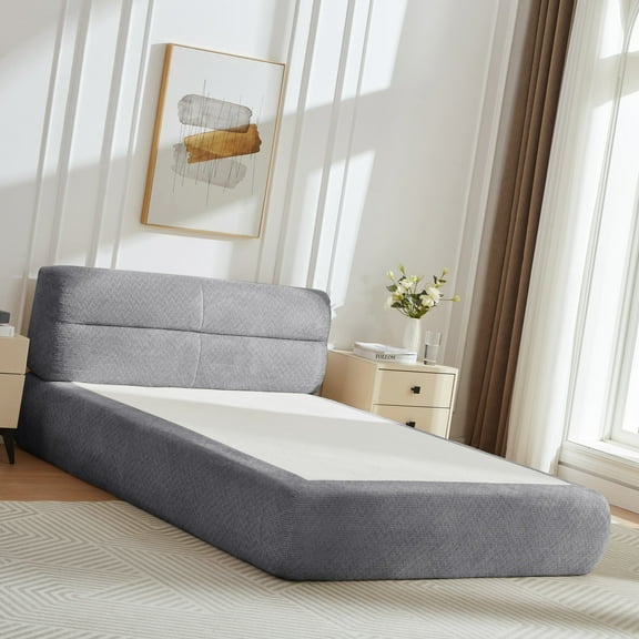 Aukfa Compressed Bed,Platform Bed Frame Alternative for Bedroom/Guest Room/Apartment,No Box Spring Needed, No Assembly Required, Gray