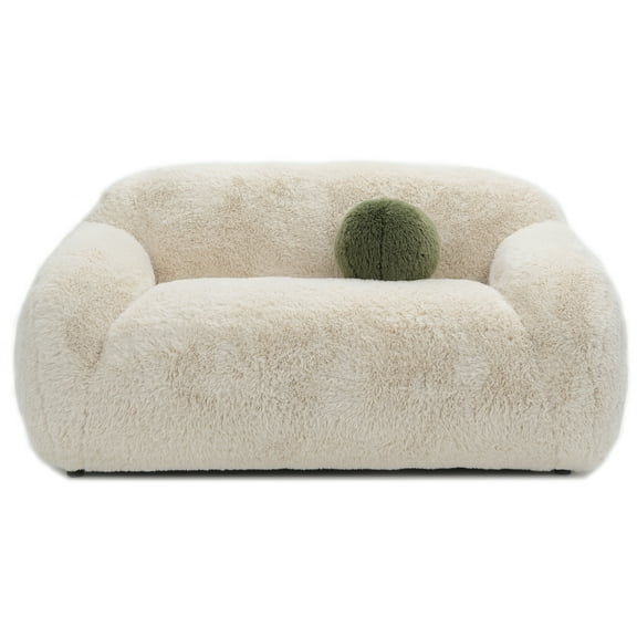 Aukfa Contemporary Plush Faux Fur Sofa, Could-Comfort Loveseat, 25" Deep Seat, Pet Friendly, Beige