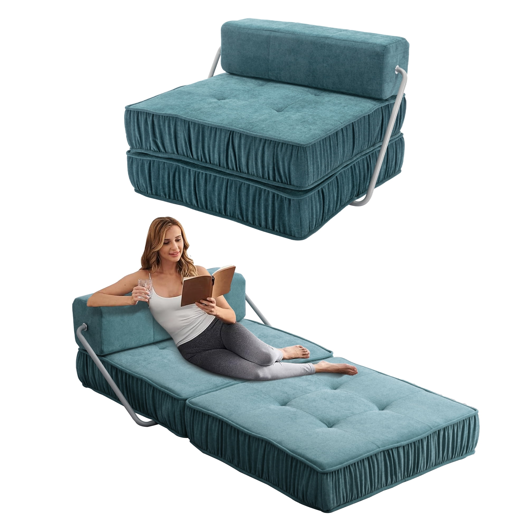 Aukfa Convertible Folding Sofa Bed Floor Sleeper Chair with Removable Back Cushion Chenille Futon Sofa Couch Green Walmart
