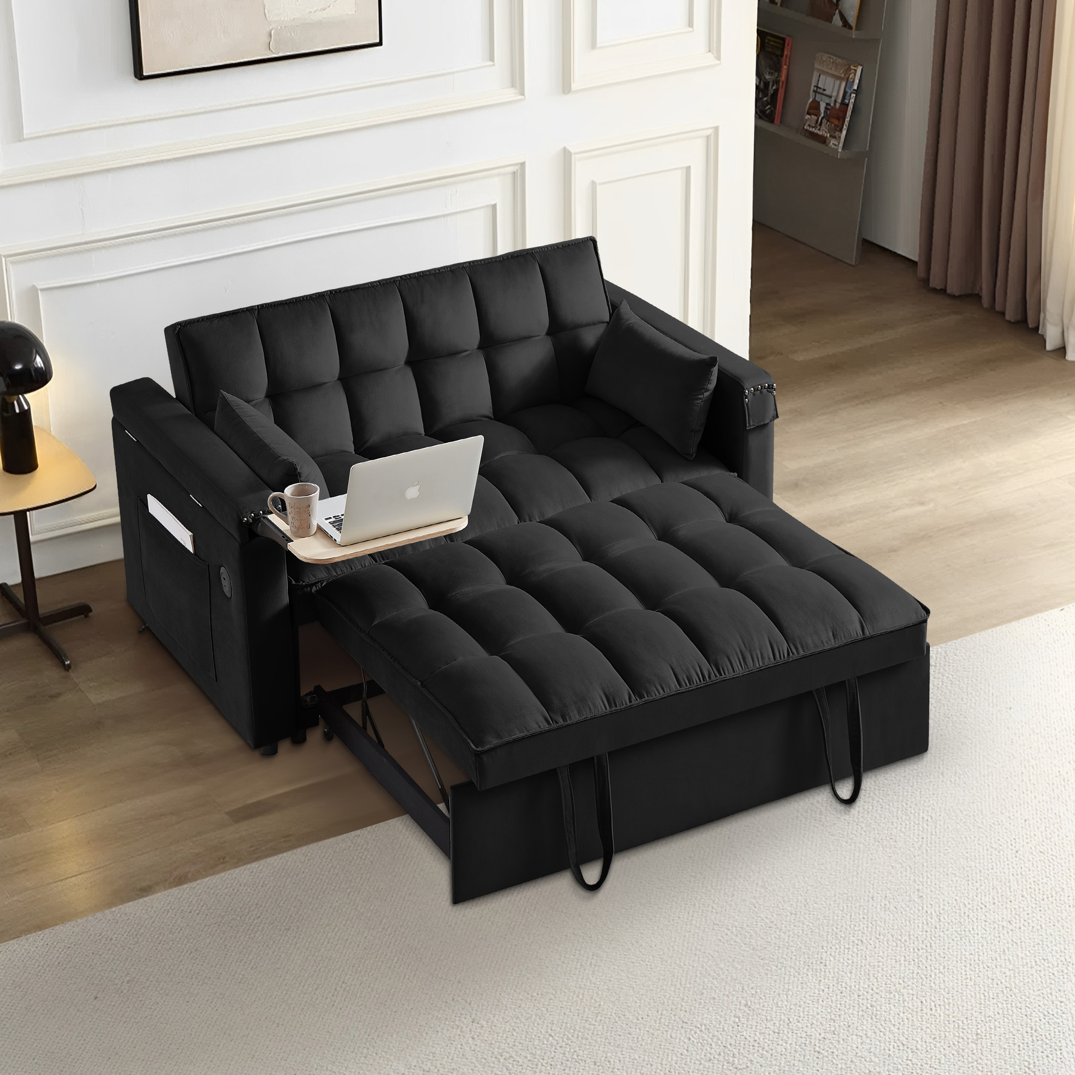Aukfa Convertible Pull Out Sofa Bed, Loveseat Sleeper with USB Ports