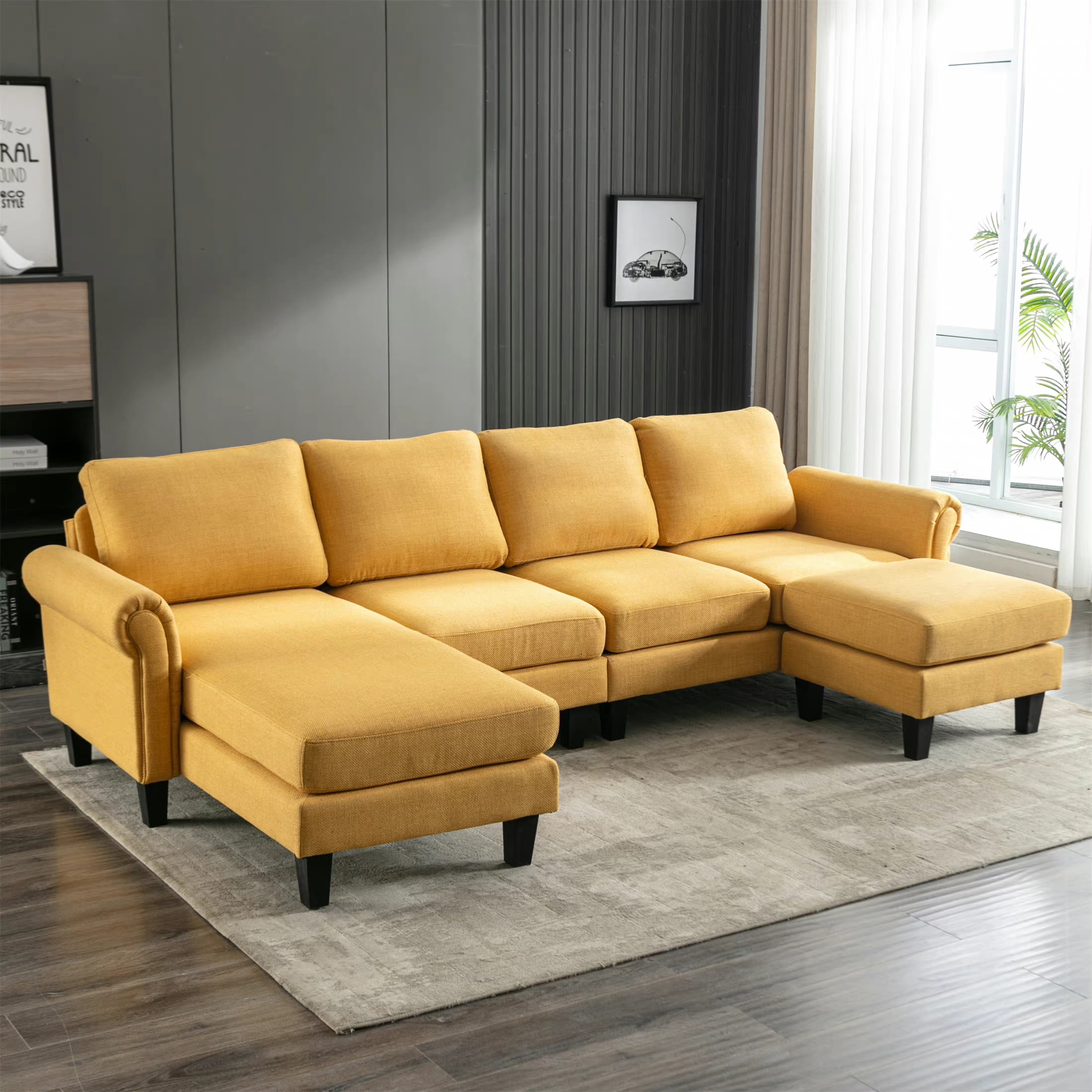 Aukfa Convertible Sectional Sofa Ushaped Couch with 2 Chaise for