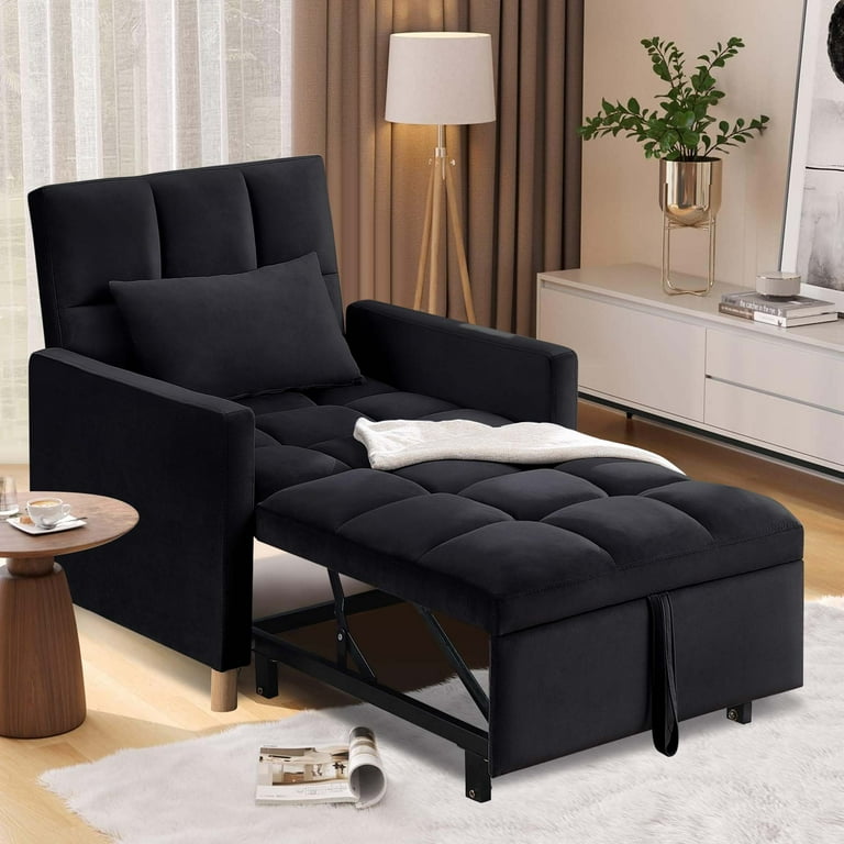 Aukfa Convertible Sleeper Chair Bed Futon Chair Adjustable Angle Backrest Chaise Black