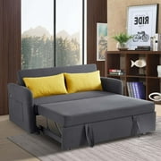 Aukfa Convertible Sofa Bed with Pull-Out Sofa Bed, 55" Sleeper Futon Couch with USB Port and Side Pockets - Gray
