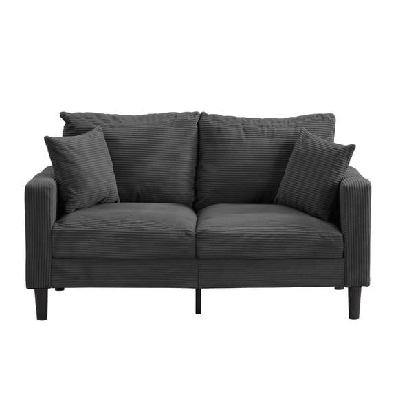 Aukfa Corduroy 2-Seater Loveseat Sofa, 57"W x 27.6"D, Small Space Friendy, Black