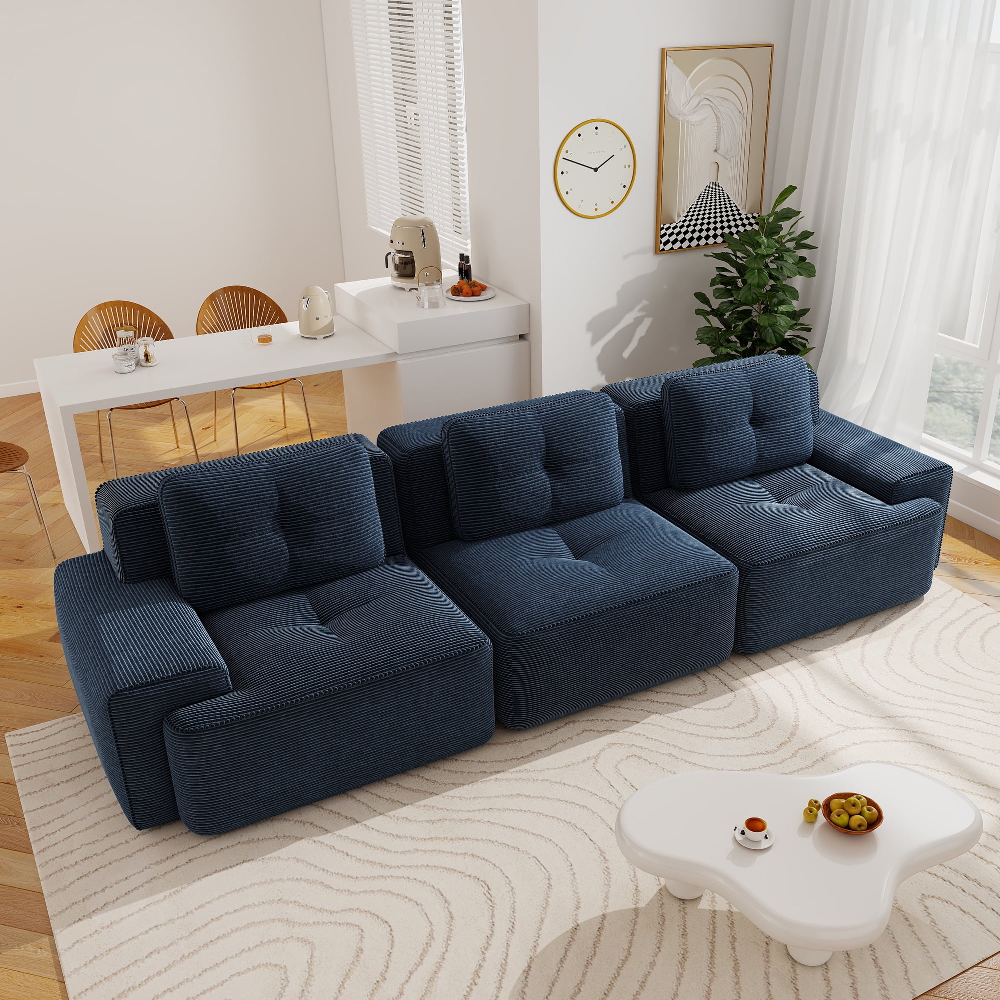 Aukfa Corduroy 3-Piece Modular Sectional Sofa, 93-in Wide Sofa