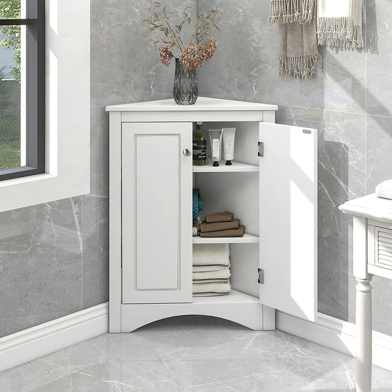 Aukfa Corner Cabinet Storage Cabinet with Door for Bathroom Bedroom Kitchen White