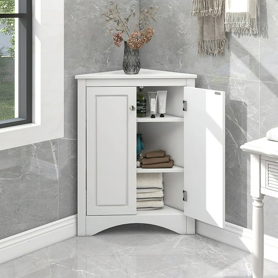 Aukfa Corner Cabinet Storage Cabinet with Door for Bathroom Bedroom Kitchen, White