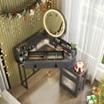 thumbnail image 1 of Aukfa Corner Vanity Desk with Mirror, LED Lights, Drawers & Outlet, Vanity Table for Girls, Gray, 1 of 8