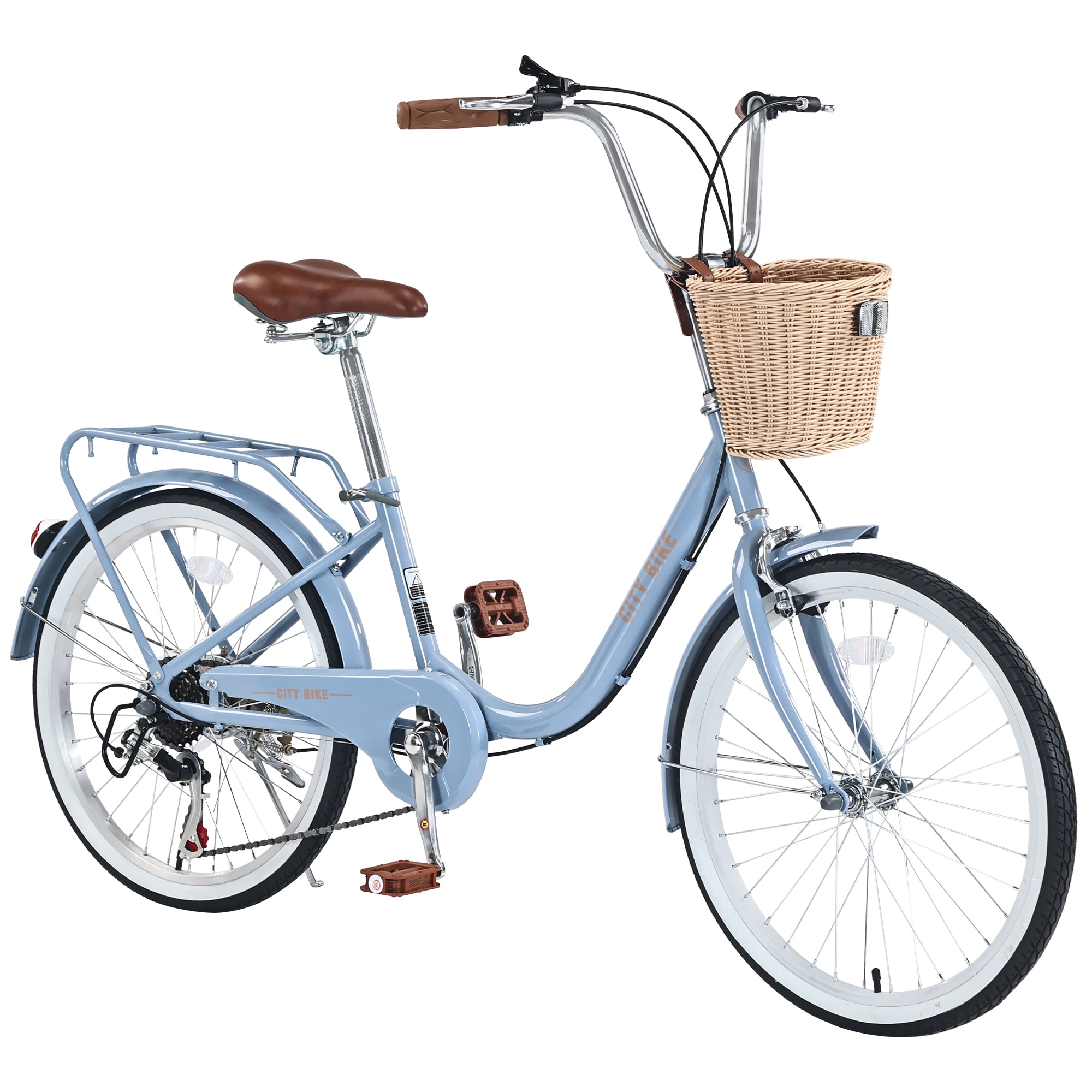 Aukfa Cruiser Bike, Hybrid Bikes with Basket for Girls Kids,Blue