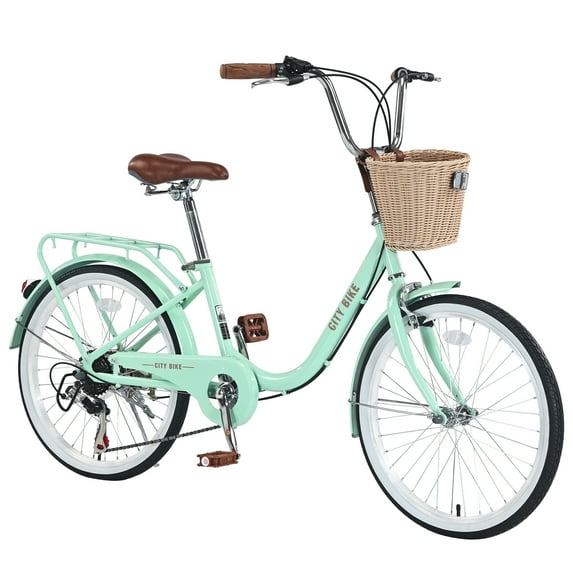 Aukfa Cruiser Bike, Hybrid Bikes with Basket for Girls Kids,Green