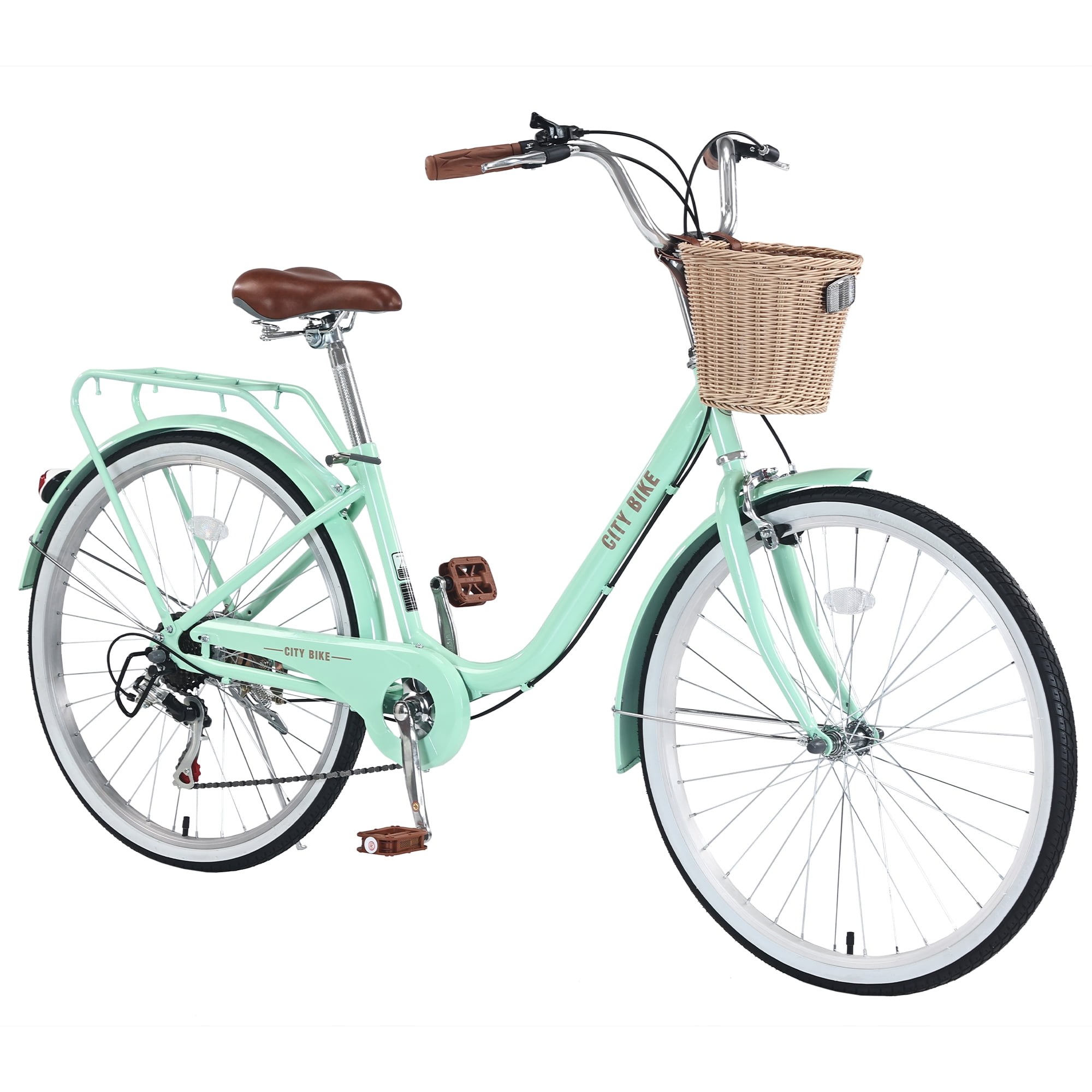 Aukfa Cruiser Bike, Hybrid Bikes with Basket for Women Adult,Green
