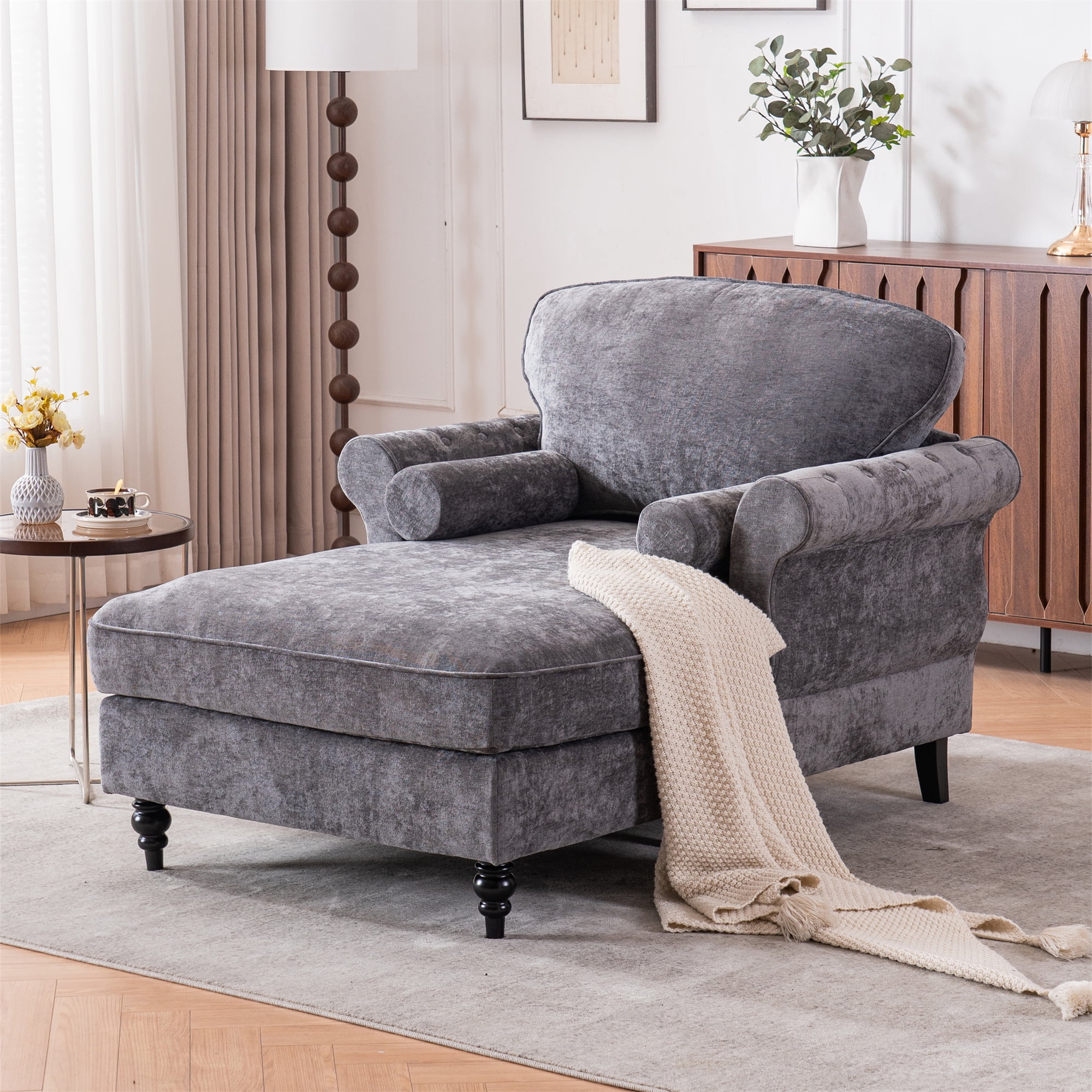Aukfa Curved Arm Chaise Lounge Indoor Chair Oversized Mid-Century ...