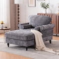 thumbnail image 1 of Aukfa Curved Arm Chaise Lounge Indoor Chair Oversized Mid-Century Modern Chair, 2 Pillows, Chenille, Gray, 1 of 10