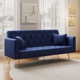thumbnail image 1 of Aukfa Curved Arm Futon Convertible Sofa Bed for Home Office, 2 Pillows, Tufted Back, Velvet, Blue, 1 of 9