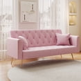 thumbnail image 1 of Aukfa Curved Arm Futon Convertible Sofa Bed for Home Office, 2 Pillows, Tufted Back, Velvet, Pink, 1 of 8