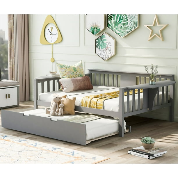 Aukfa Daybed with Trundle- Full Size Wood Bed Frame with 2 Small ...