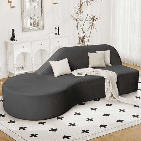 Aukfa 91" Comfy 3 Seat Sofa Deep Seat Curved Couch, No Assembly Boneless Sofa, Chenille, Gray