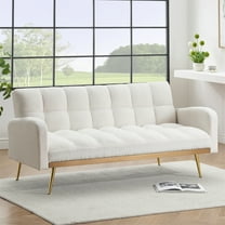 Aukfa Deep Tufted Futon Convertible Sofa Bed for Home Office, Upgraded Metal Base, Beige