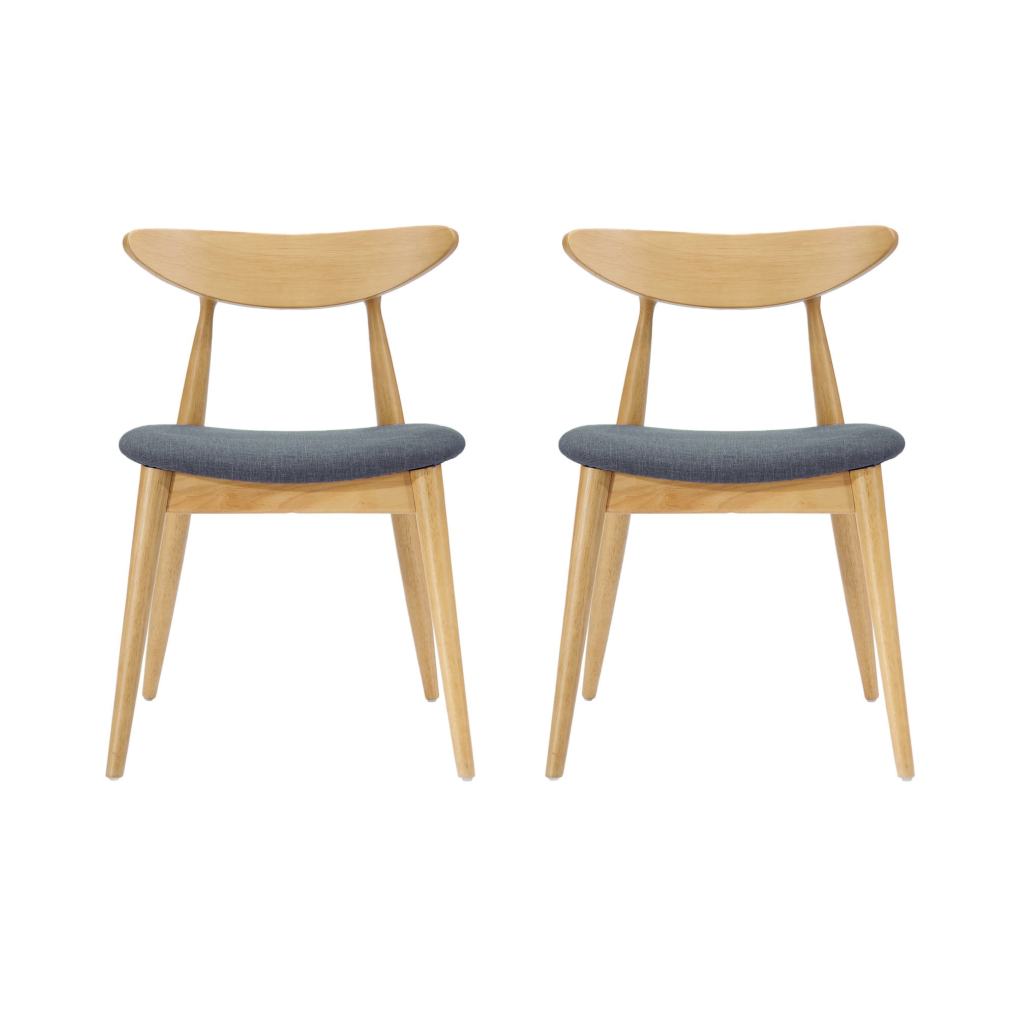 Aukfa Dining Chairs Set of 2, Mid Century Wood Side Chairs with Curved Backrest and Upholstered Seat, Dining Room Chairs for Kitchen, Living Room, Gary