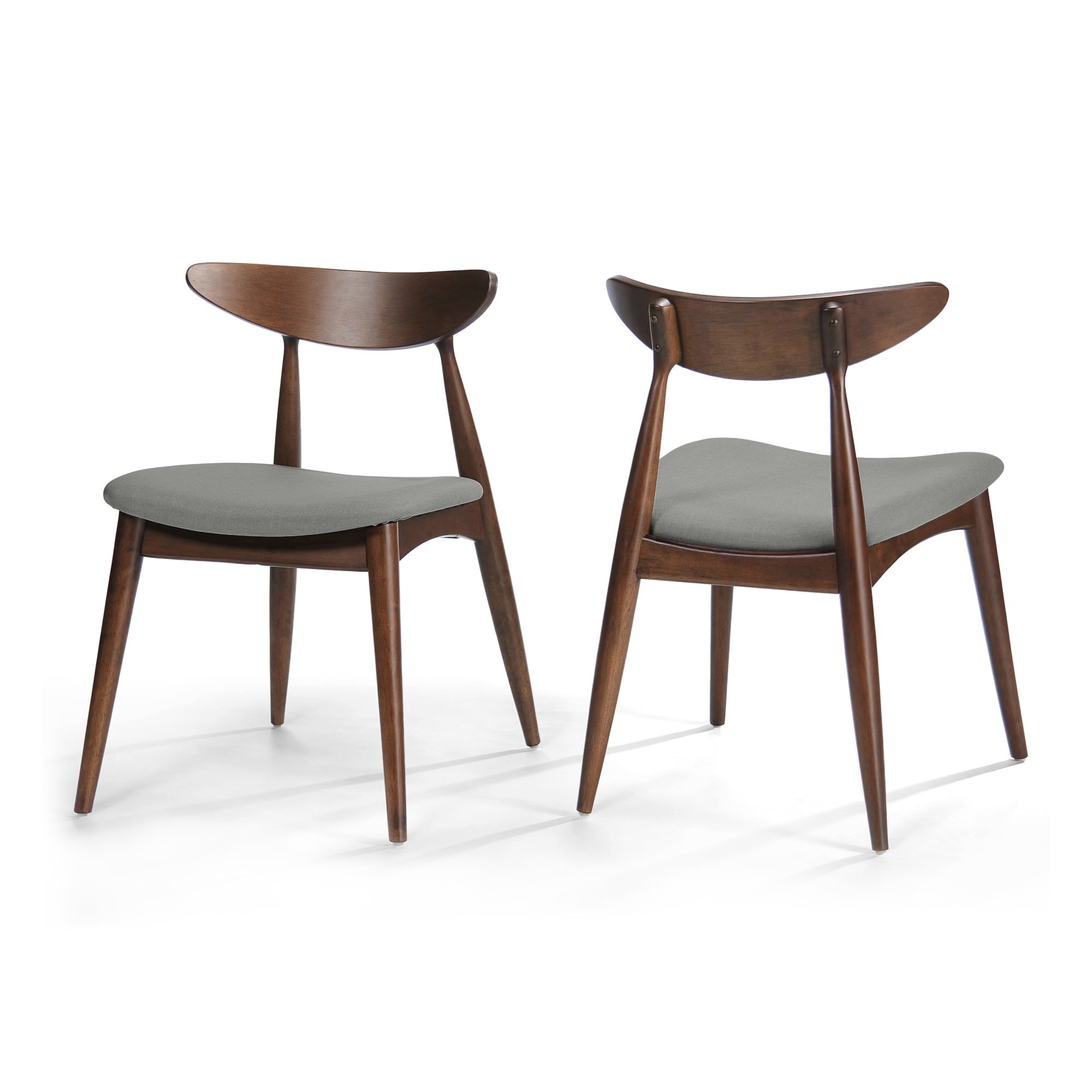 Aukfa Dining Chairs Set of 2, Mid Century Wood Side Chairs with Curved Backrest and Upholstered Seat, Dining Room Chairs for Kitchen, Living Room, Walnut