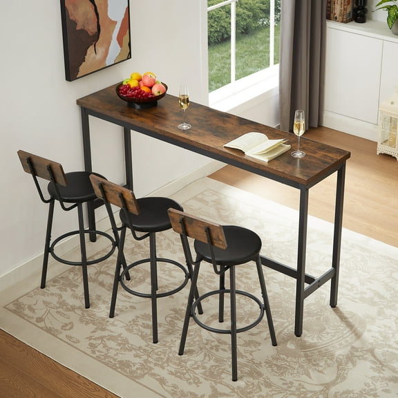 Aukfa Dining Table Set for 3, Wood Bar and Chairs for Kitchen Dining Room, Brown