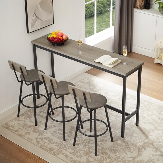 Aukfa Dining Table Set for 3, Wood Bar and Chairs for Kitchen Dining Room, Gray