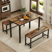 Aukfa Dining Table Set for 4, Kitchen Dining Table Set with 2 Bench ,Brown