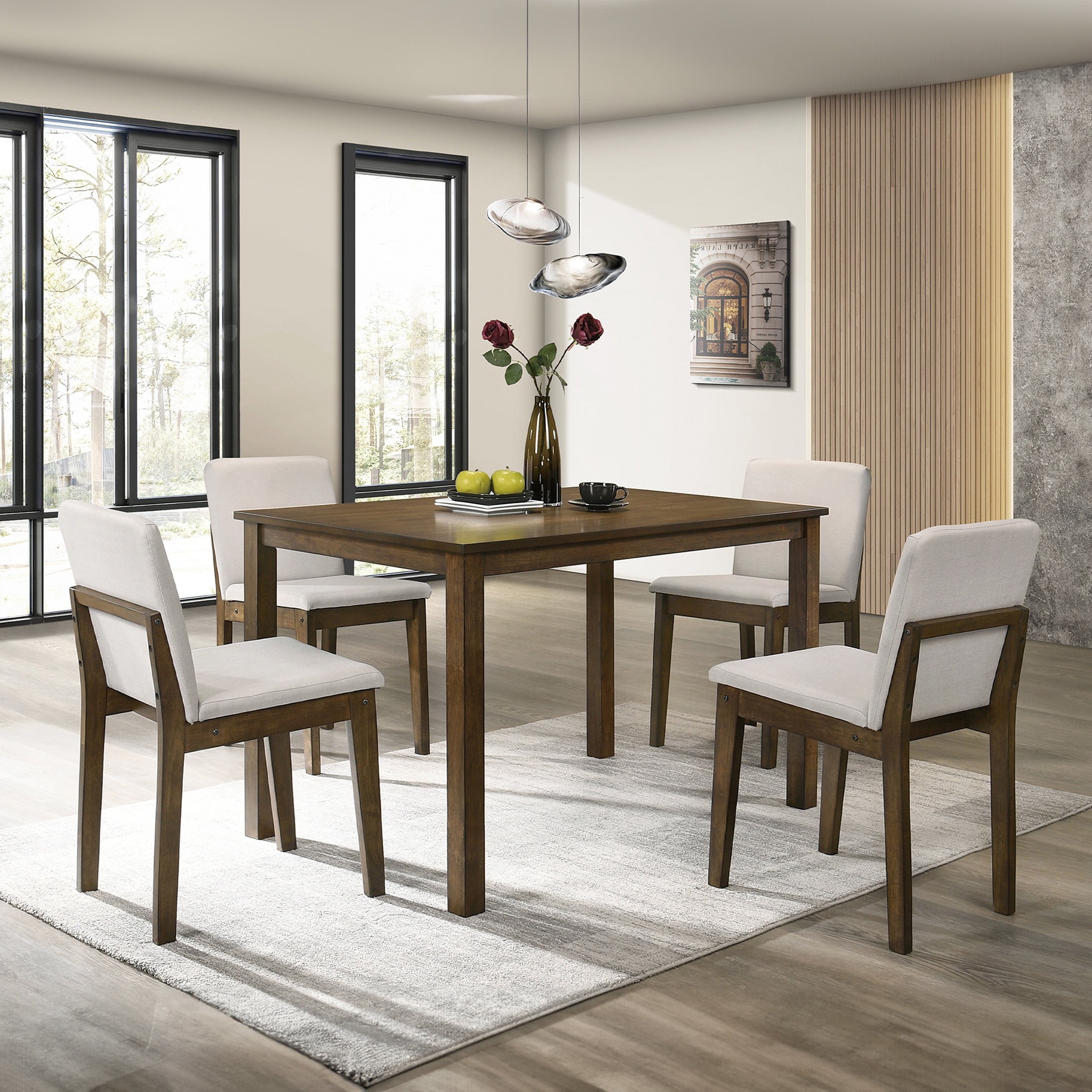Aukfa Dining Table Set for 4, Kitchen Table & Chairs for Small Space Apartment, Brown