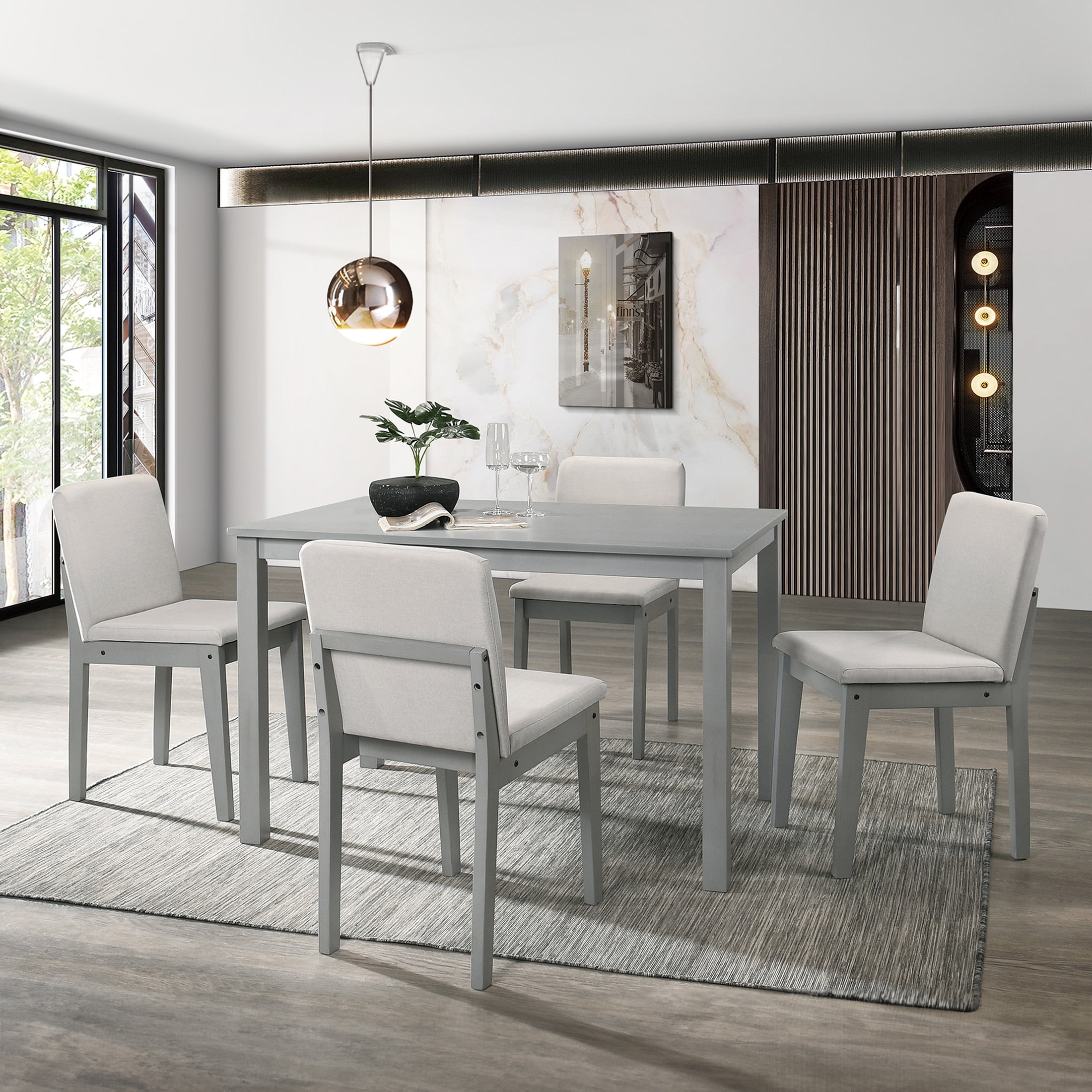 Aukfa Dining Table Set for 4, Kitchen Table & Chairs for Small Space Apartment, Gray