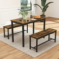 thumbnail image 1 of Aukfa Dining Table Set for 4, Rectangular Kitchen Table W/ 2 Benches for Small Space,Brown, 1 of 8