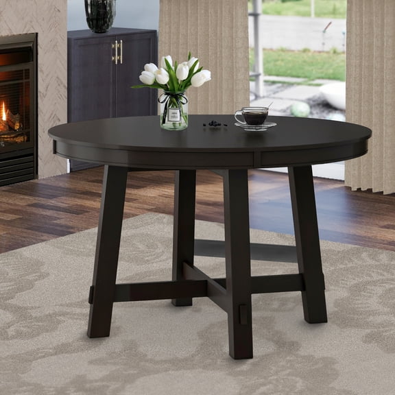 Aukfa Dining Table for 4-6, 42"-58" Extendable Round Kitchen Table with 16" Rustic Drop Leaf for Dining Room/Living Room, Espresso