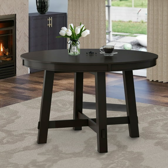 Aukfa Dining Table for 4-6, 42"-58" Extendable Round Kitchen Table with 16" Rustic Drop Leaf for Dining Room/Living Room, Espresso