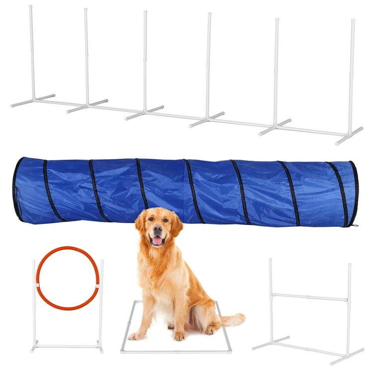 Aukfa Dog Agility Course Backyard Set 6pcs Indoor and Outdoor Agility Training Equipment 2 Jumps Tunnel with Sandbags Jumping Ring Weave Poles for Dog Obstacle Training Walmart