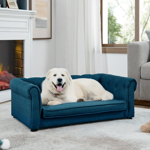 Aukfa Dog Beds for Medium and Large Dog, 33" Elevated Pet Sofa Bed Support up to 200 lbs, Blue