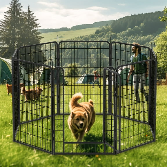 Aukfa Dog Fence 8 Panels Dog Playpen 40" H Outdoor & Indoor Metal Exercise Pen w/ Doors