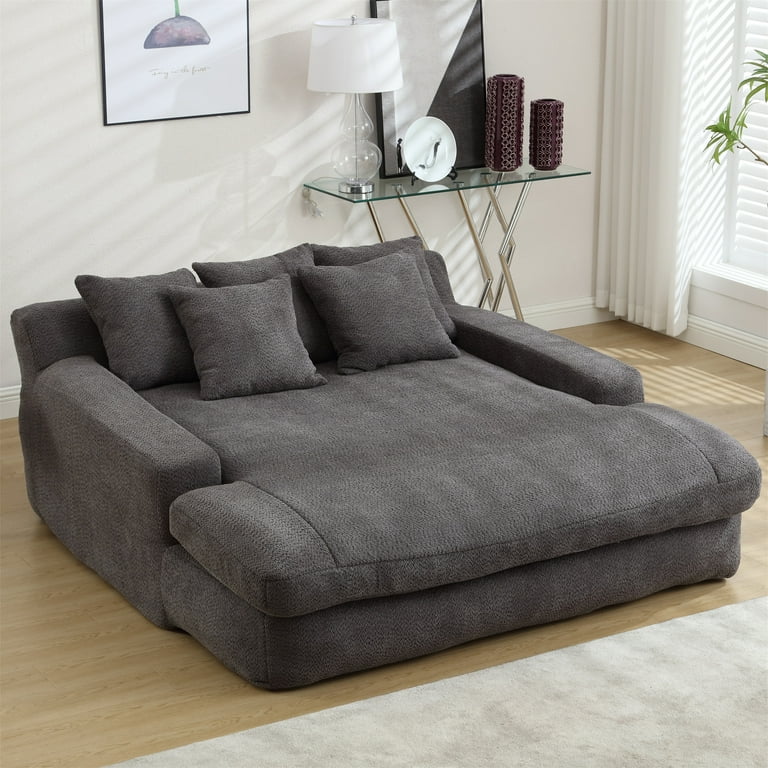 Aukfa 72.5 Double Chaise Lounge Oversized Sofa Bed w 5 Pillows Sleeper Chair Chenille Gray
