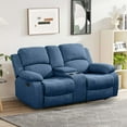 thumbnail image 1 of Aukfa Double Manual Recliner Chair, Overstuffed Loveseat w/ Cupholders, Flannel, Blue, 1 of 11