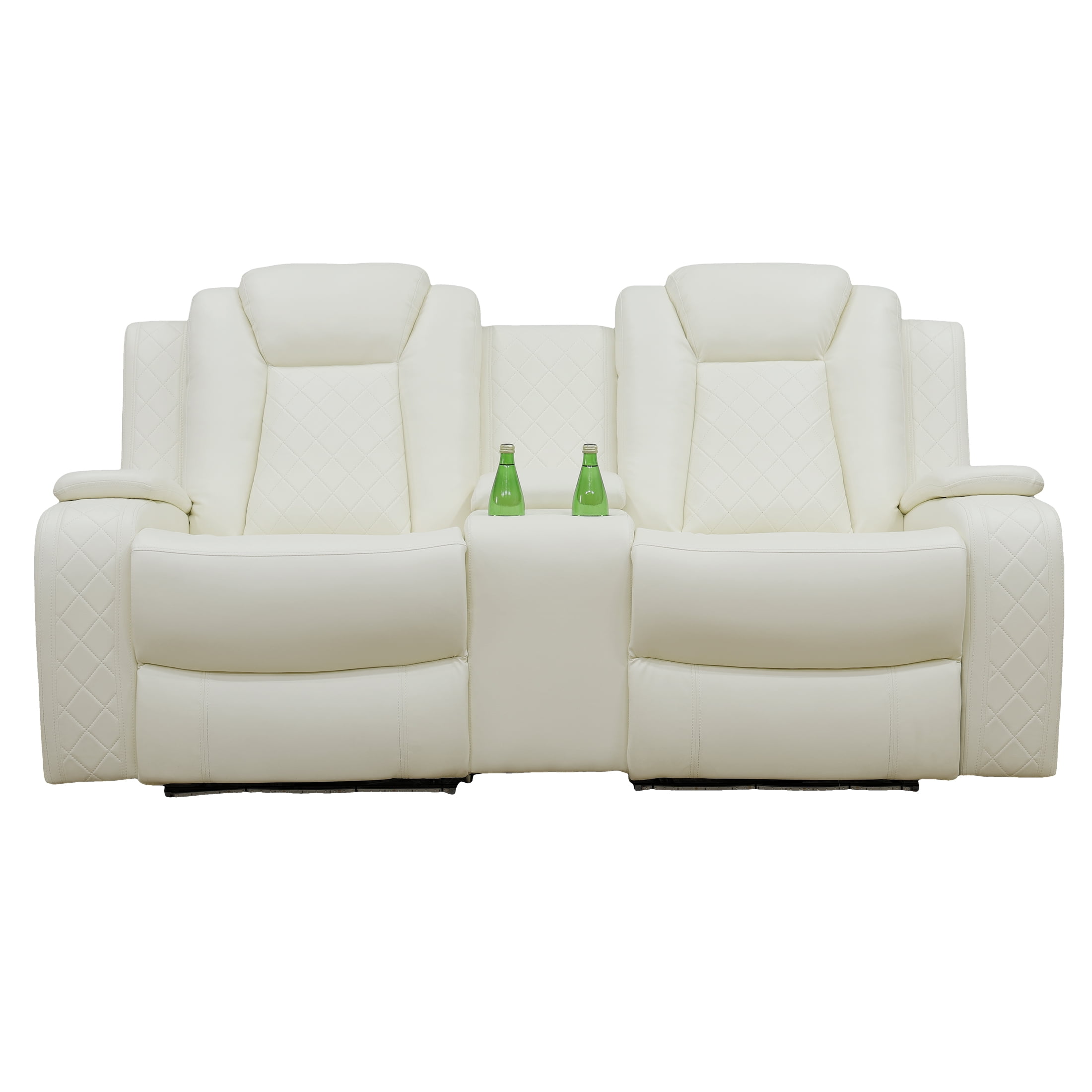 Aukfa Double Power Reclining Sofa, Leather Loveseat with Cupholder, USB and Storage for Living Room,Beige