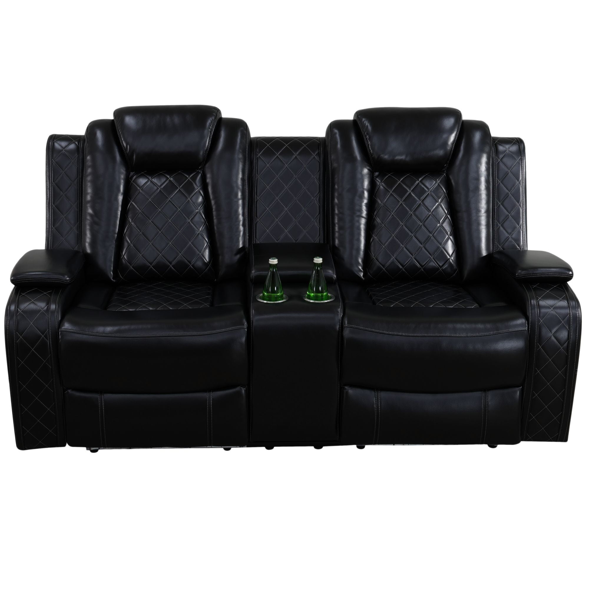 Aukfa Double Power Recliner Loveseat with Cupholder, USB and Storage for Living Room, Leather, Black