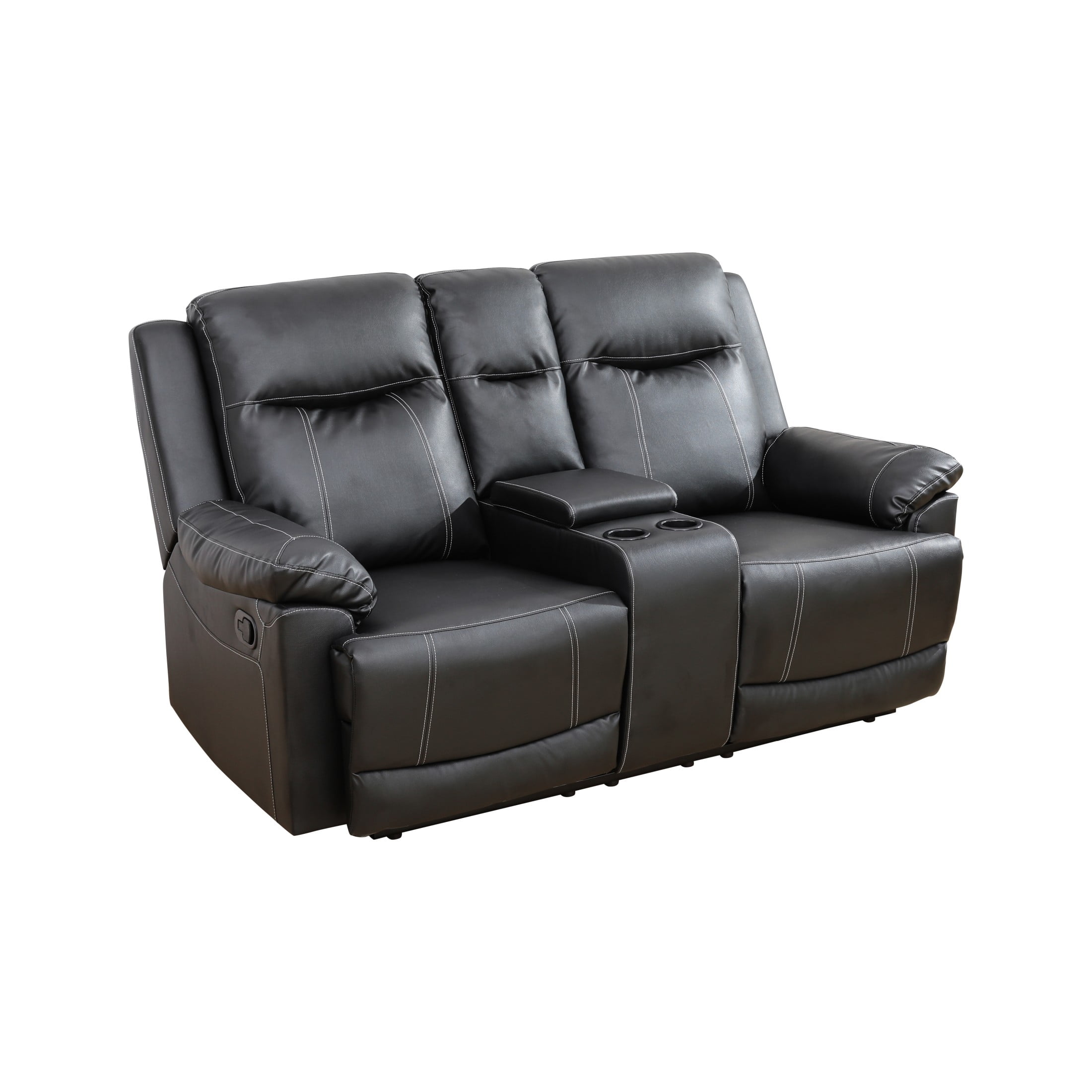 Aukfa Double Recliner Loveseat Sofa, Overstuffed Loveseat with Cupholder for Living Room, Black