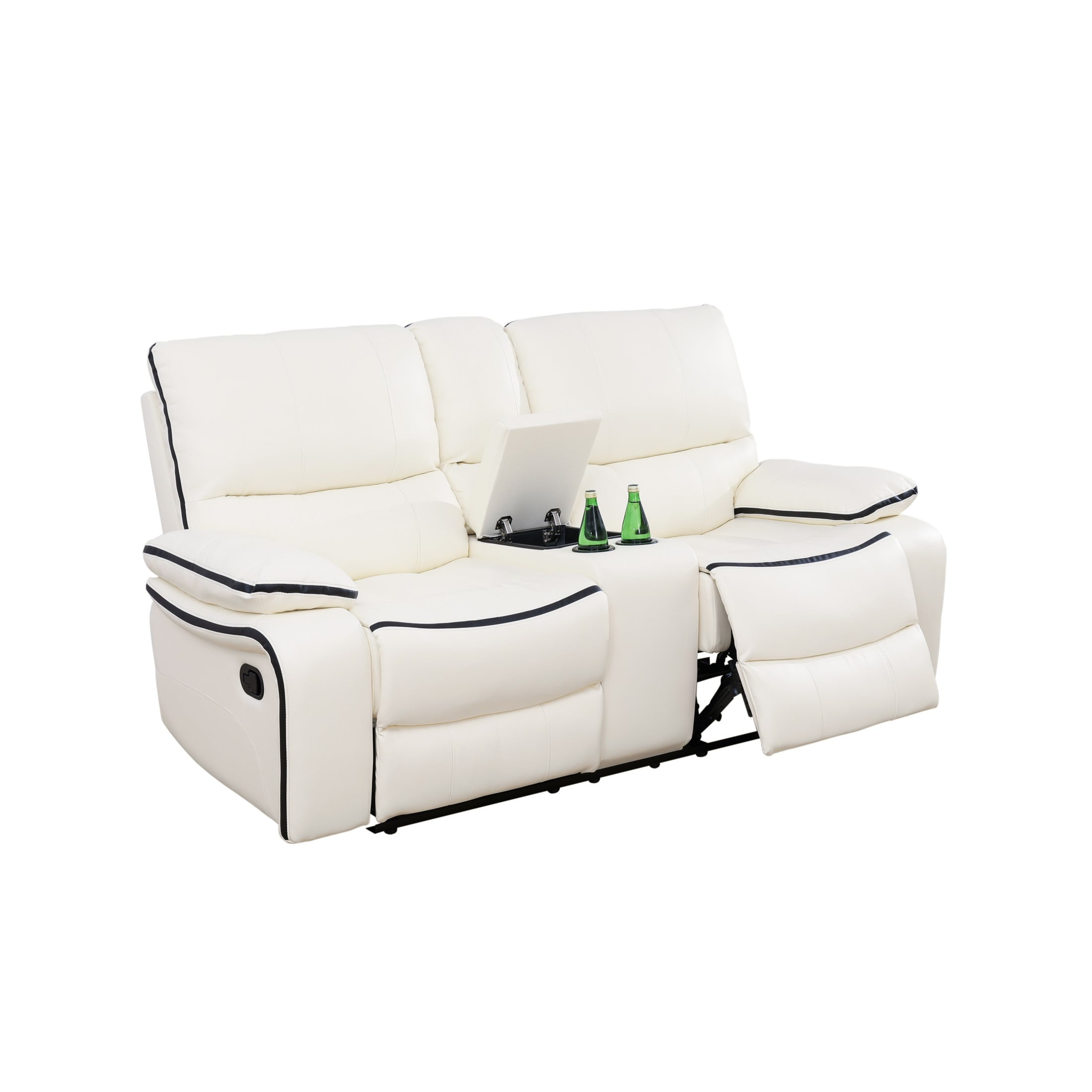 Aukfa Double Recliner Loveseat Sofa, Overstuffed Loveseat with Cupholder for Living Room, White