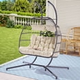 thumbnail image 1 of Aukfa Double Swing Egg Chair with Stand 2 Person Indoor Outdoor Wicker Loveseat with Cushions, Beige, 1 of 10
