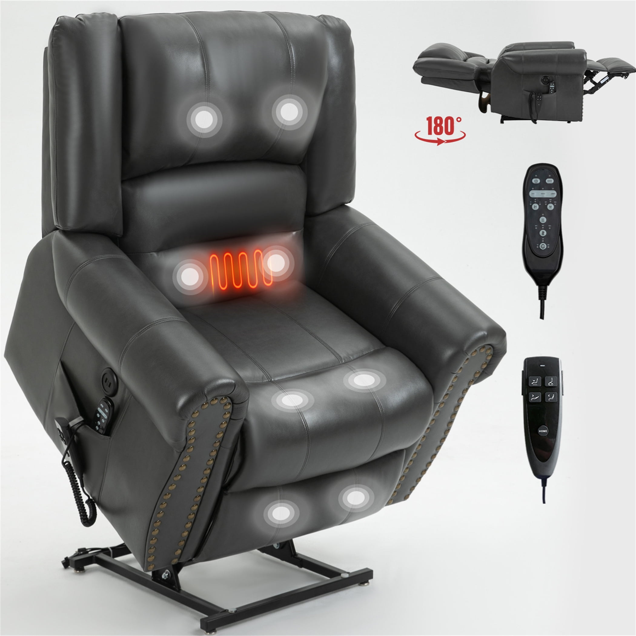 Aukfa Dual Motor Power Lift Recliner Chair Sleeper Sofa with Massage and Heat for Big Elderly People, Infinite Position, 2 USB Ports, Gray
